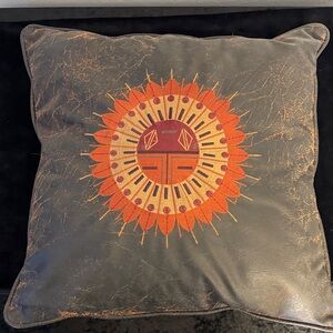 Chocolate Leather with embroidered sunburst  19" x 19"